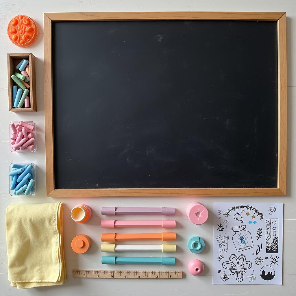 Essential tools and materials for spring chalkboard art