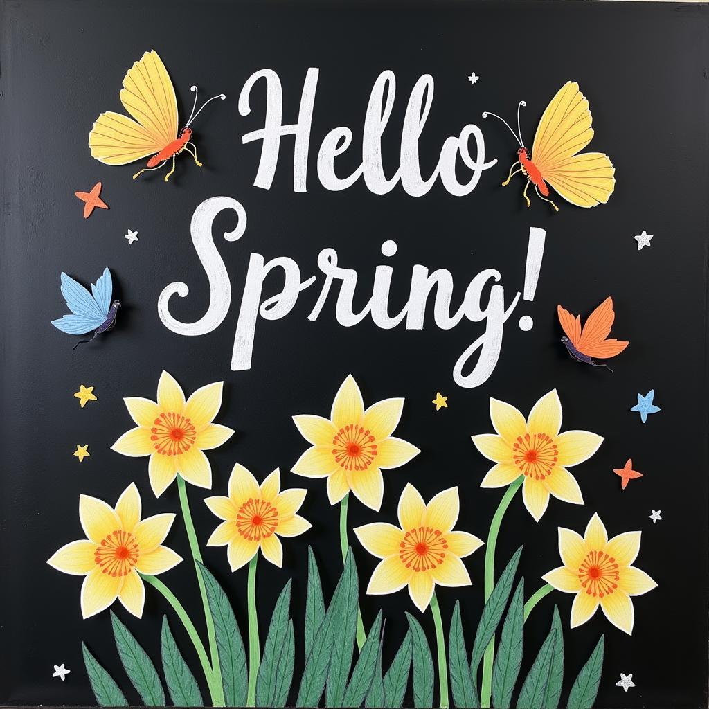 Spring Chalkboard Art featuring "Hello Spring" Quote