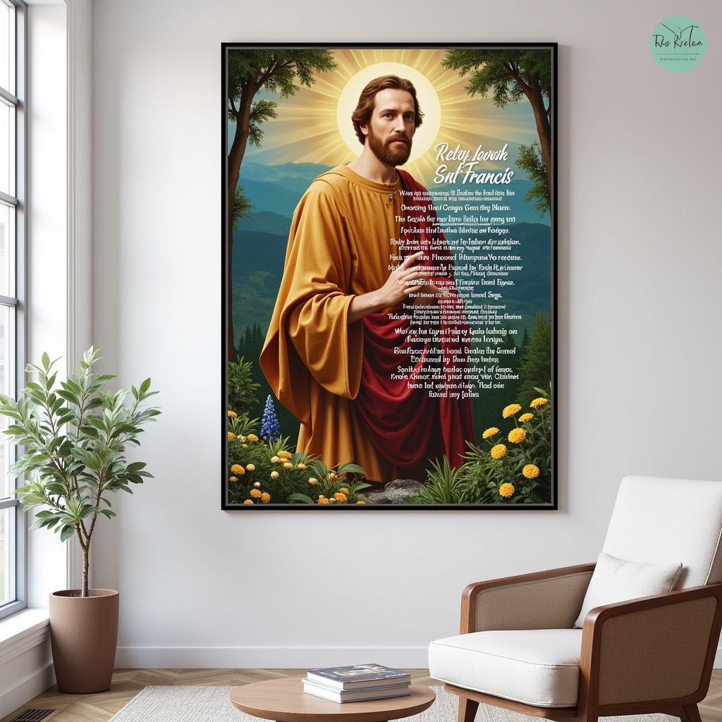 Vibrant Canvas Print of St. Francis Prayer with Nature Scene