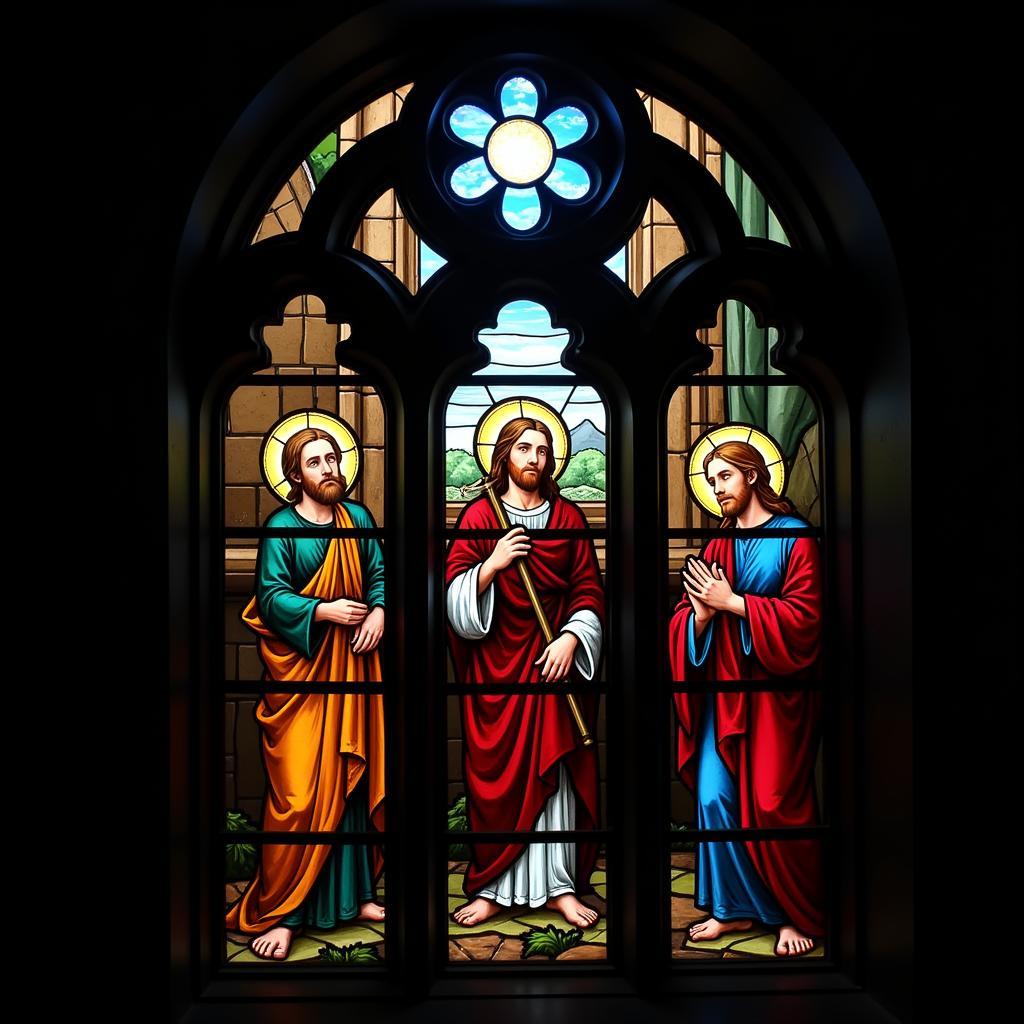 Stained glass window in a cathedral, showcasing the vibrant interplay of light and color.