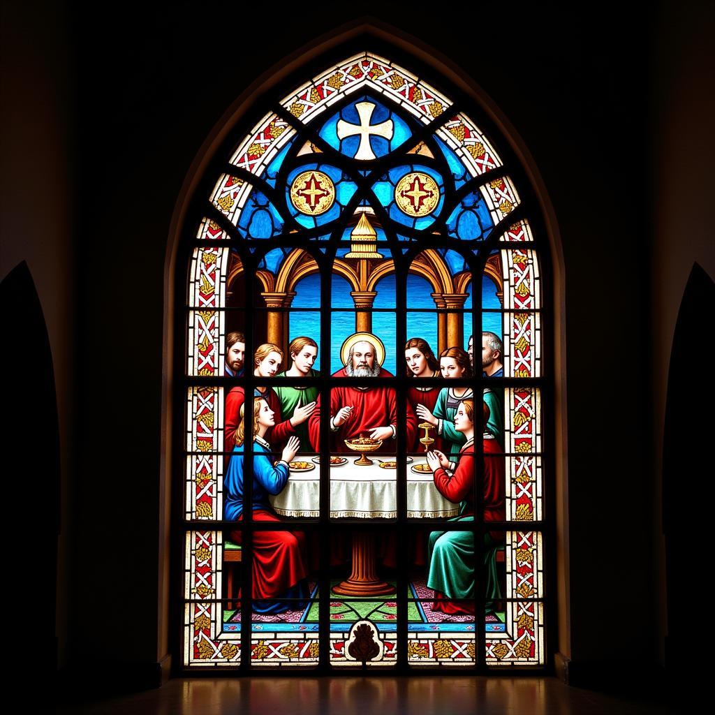 Stained Glass Eucharistic Scene: The Last Supper