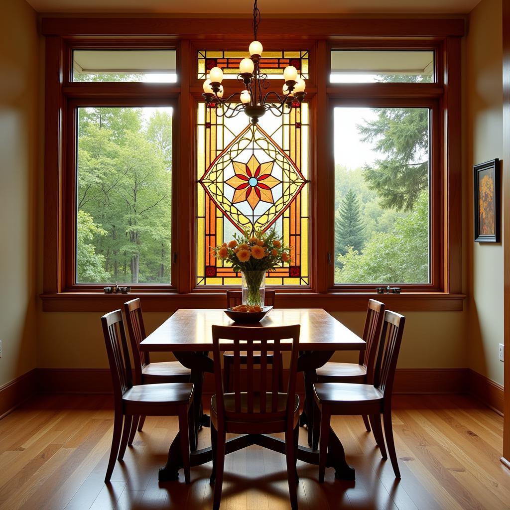 Stained Glass Window Panel in a Dining Room