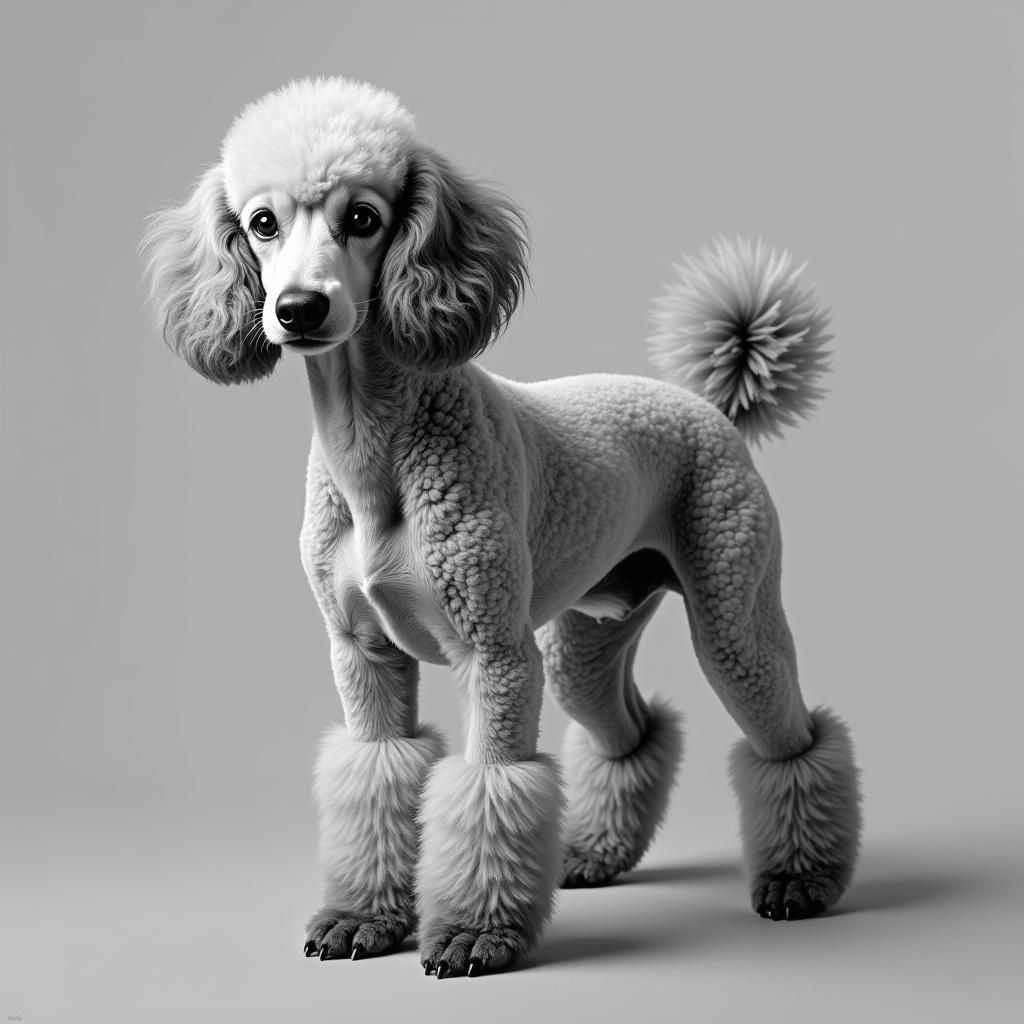 Standard Poodle Black and White Portrait