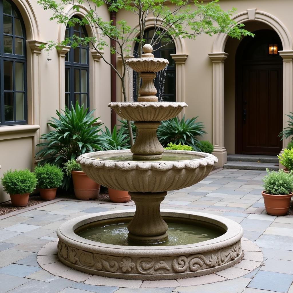 Stone Art Water Fountain in a Courtyard