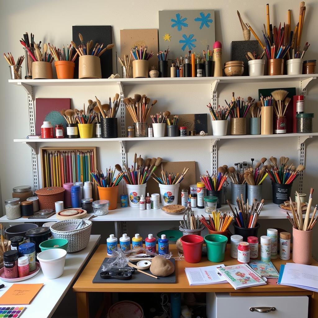 Various art supplies in a Sugar Land art studio