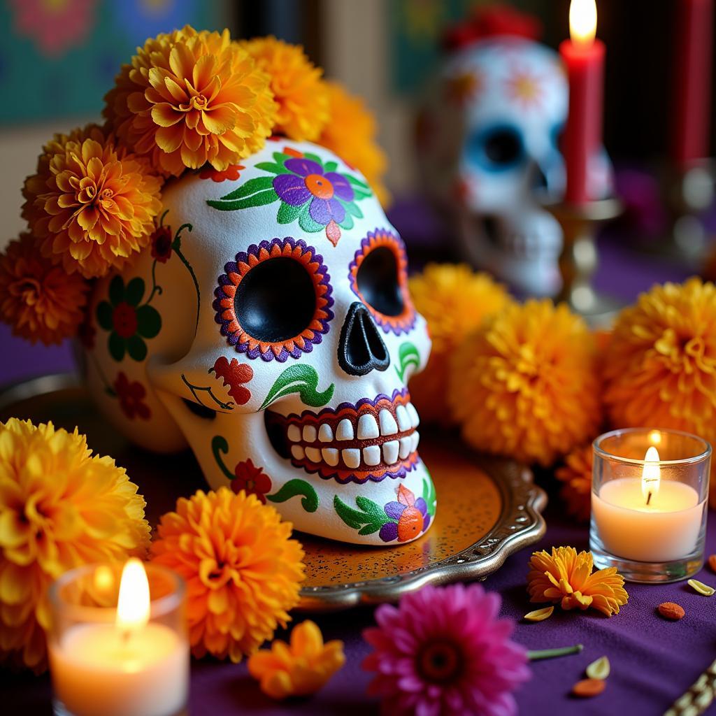 Sugar Skull on an Ofrenda for Dia de los Muertos