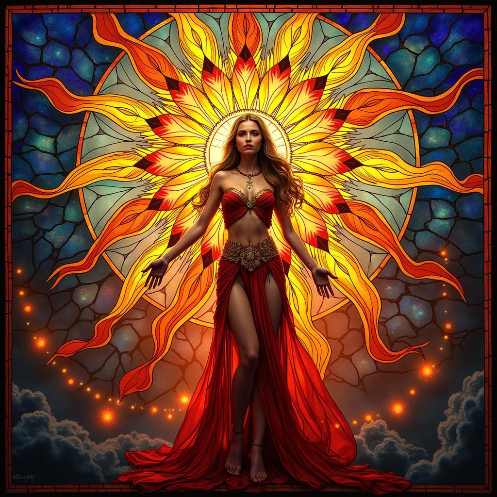 Sun Goddess in Stained Glass Style Digital Art