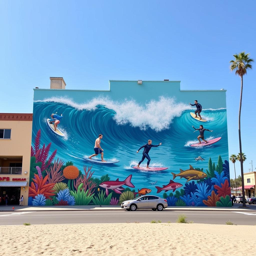 Surf-Inspired Mural on Beachfront Building