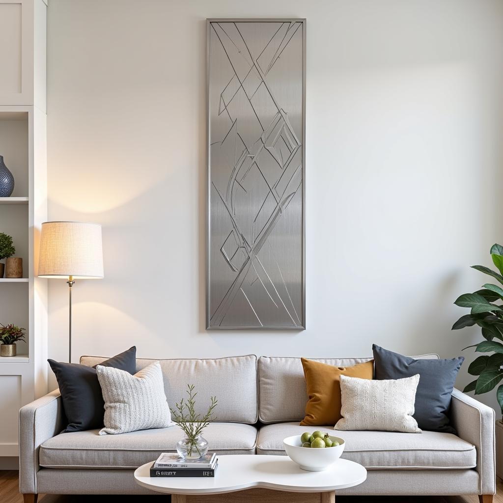 Tall Metal Wall Art Geometric Design in Modern Living Room