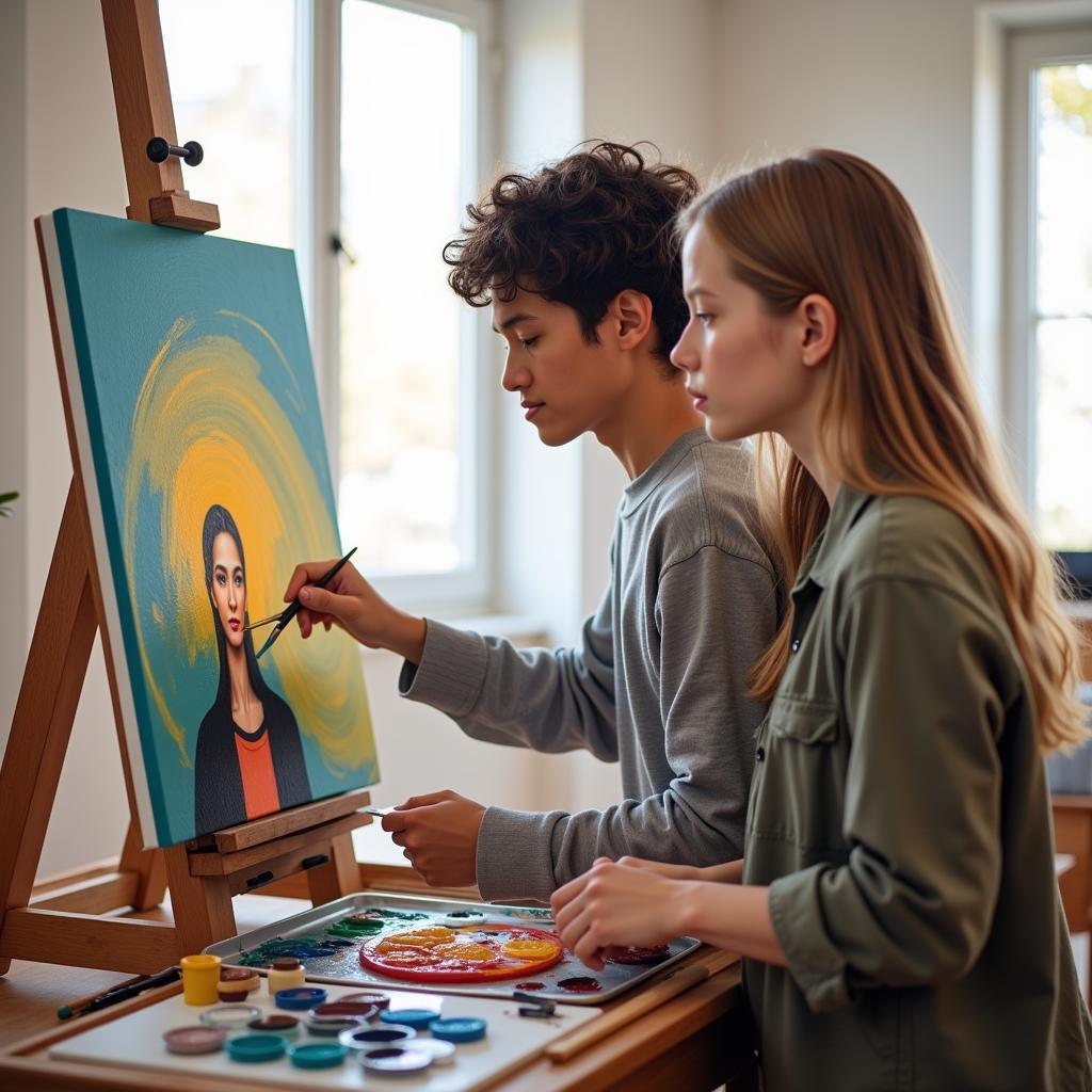 Teen Artist Working on a Painting