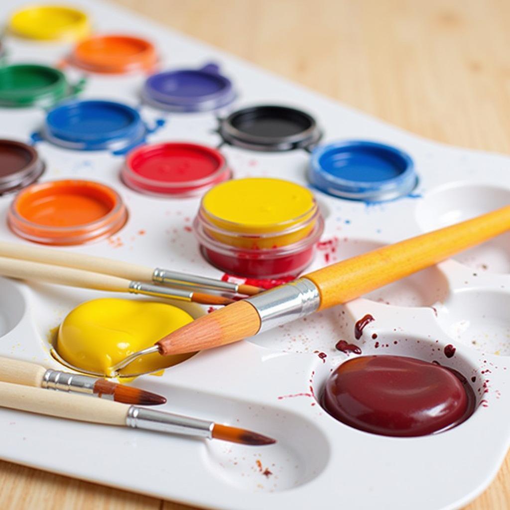 Tempera Paint Set, Brushes, and Palette