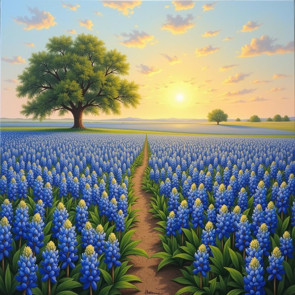 Traditional Texas Bluebonnet Field Painting