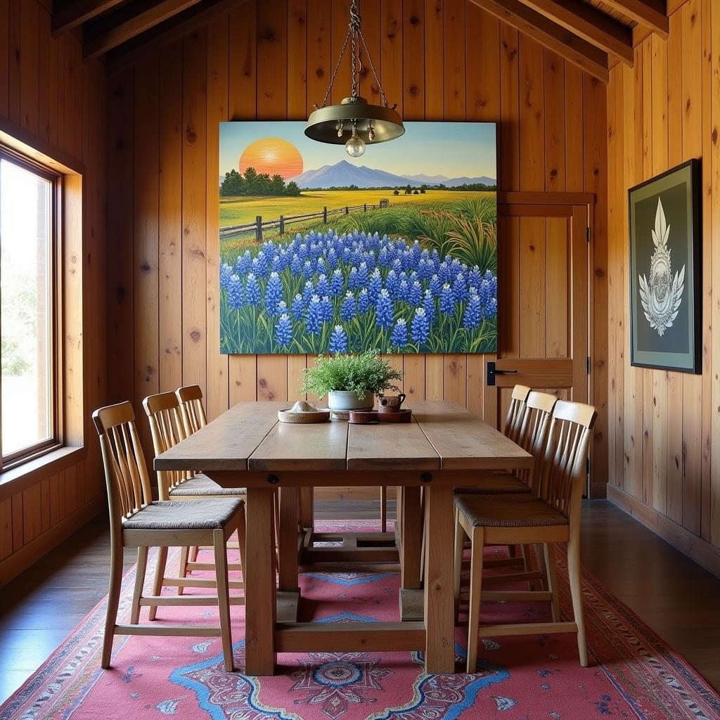 Texas Canvas Art in a Rustic Dining Room