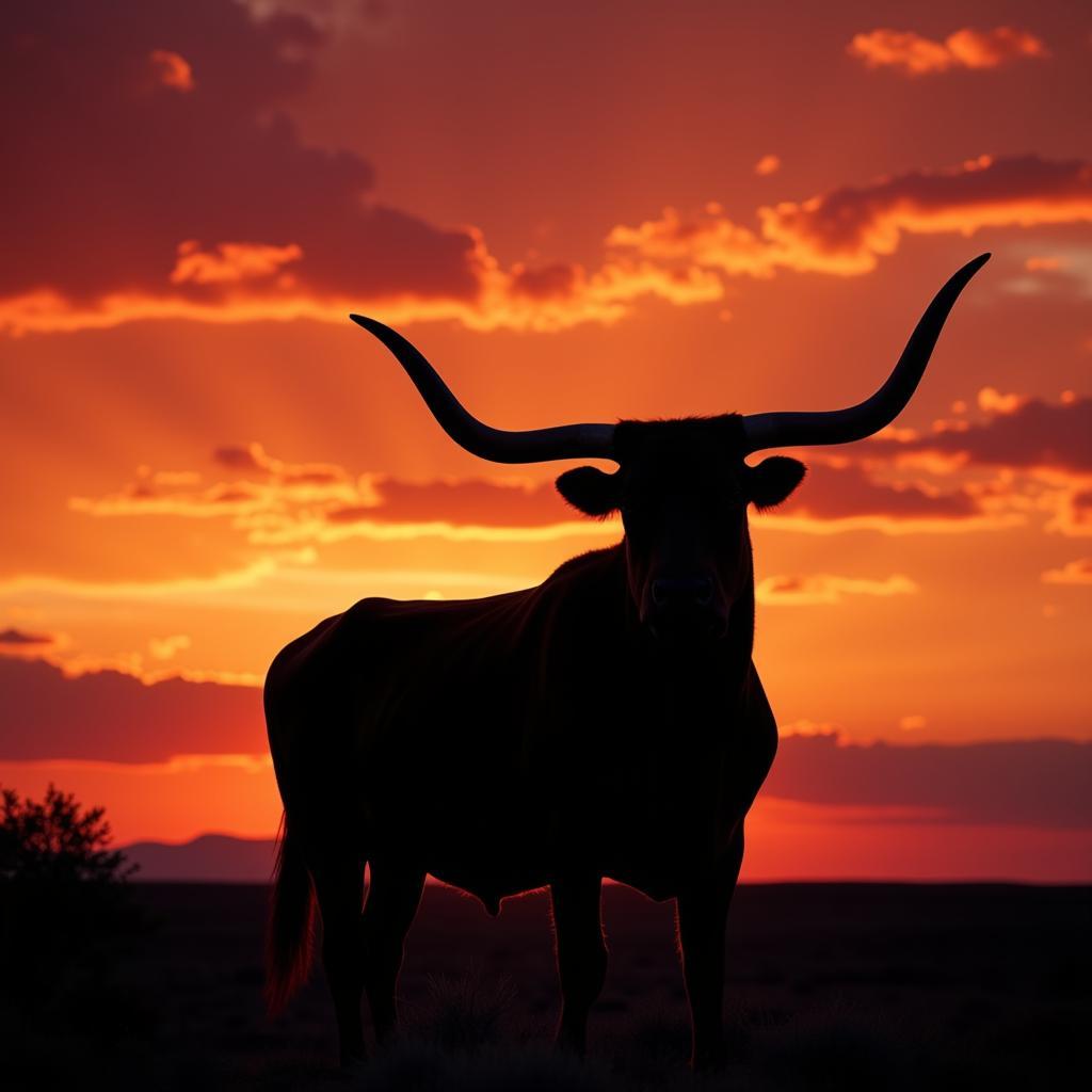 Texas Longhorn Silhouette Sunset Wall Art