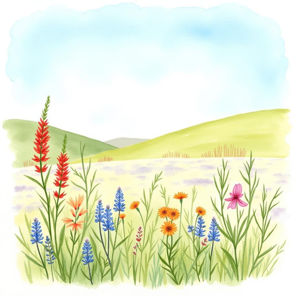 Texas Wildflower Watercolor Landscape