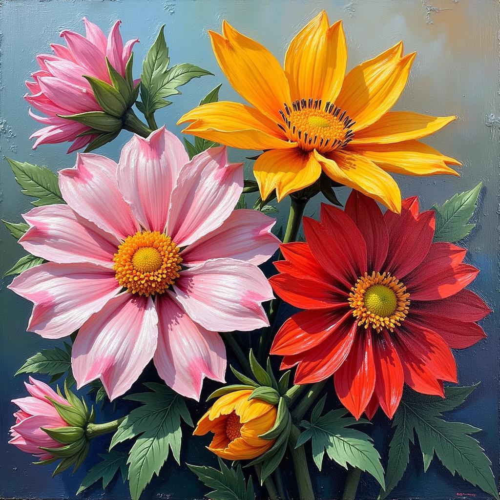 Textured Oil Painting of Flowers