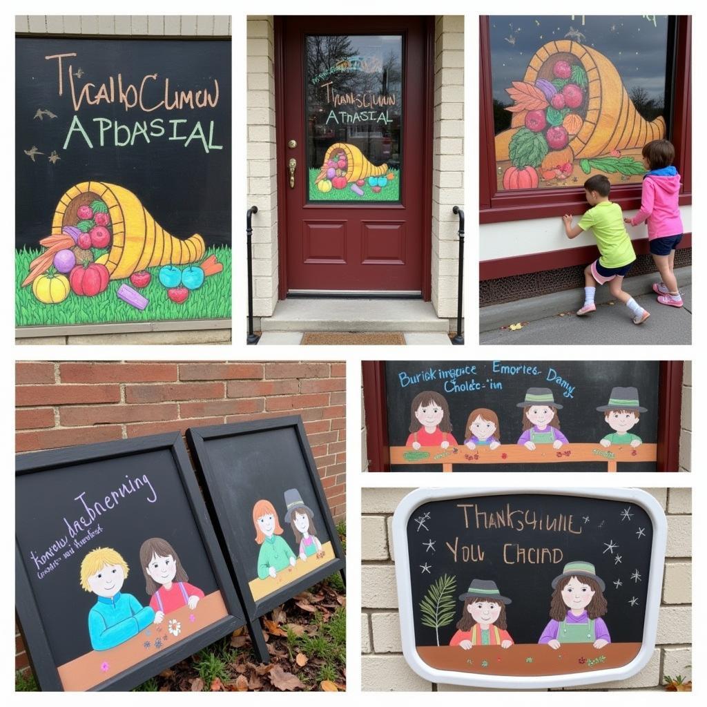 Thanksgiving Chalk Art on Windows and Sidewalks