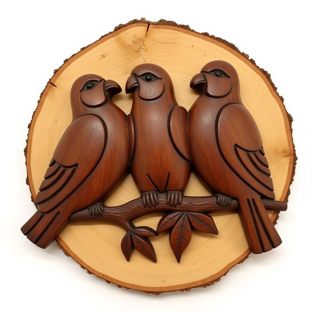 Three Little Birds Wood Carving Wall Hanging