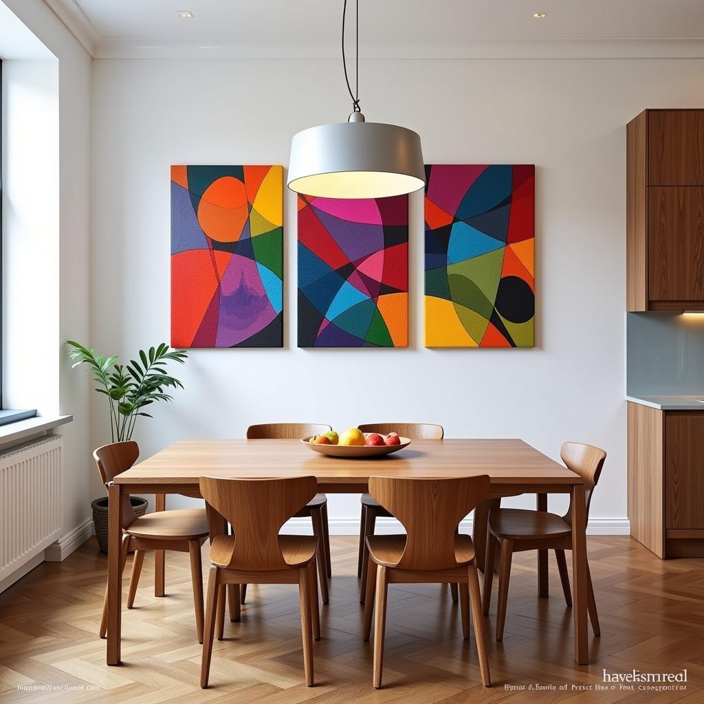 Three Piece Canvas Art in a Dining Room