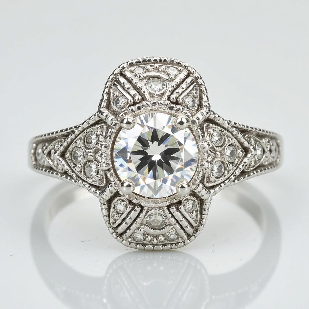 Tiffany Art Deco Ring with Diamond and Geometric Design