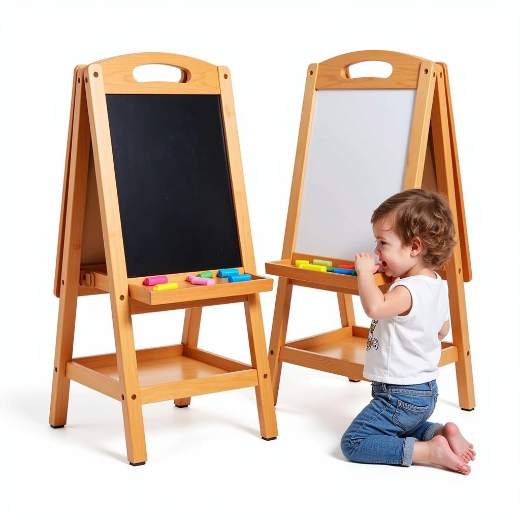 Toddler enjoying a double-sided art easel