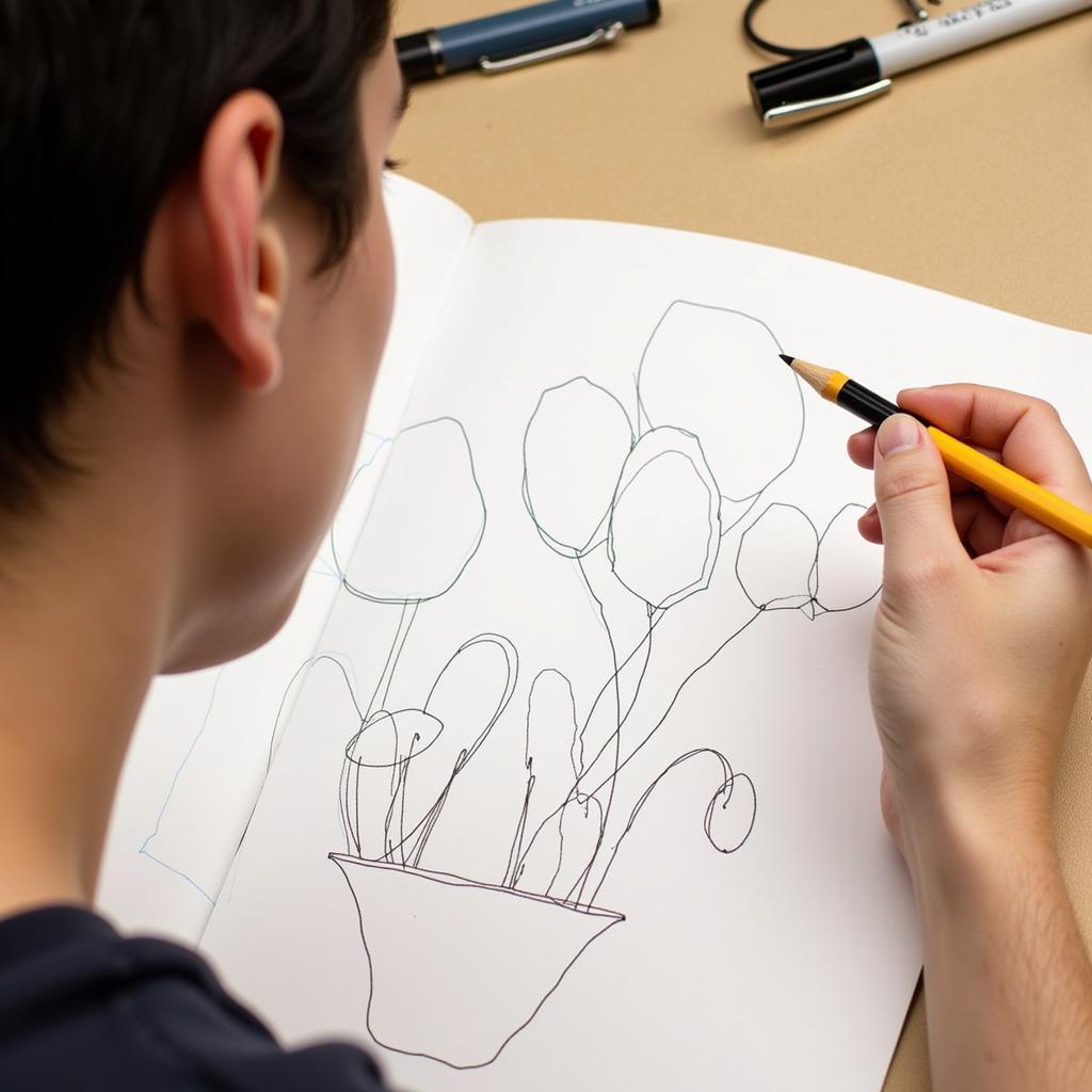 Blind Contour Exercise in Art Class