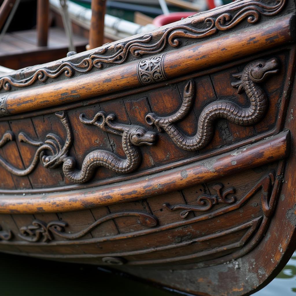 Traditional Fishing Boat with Intricate Carvings