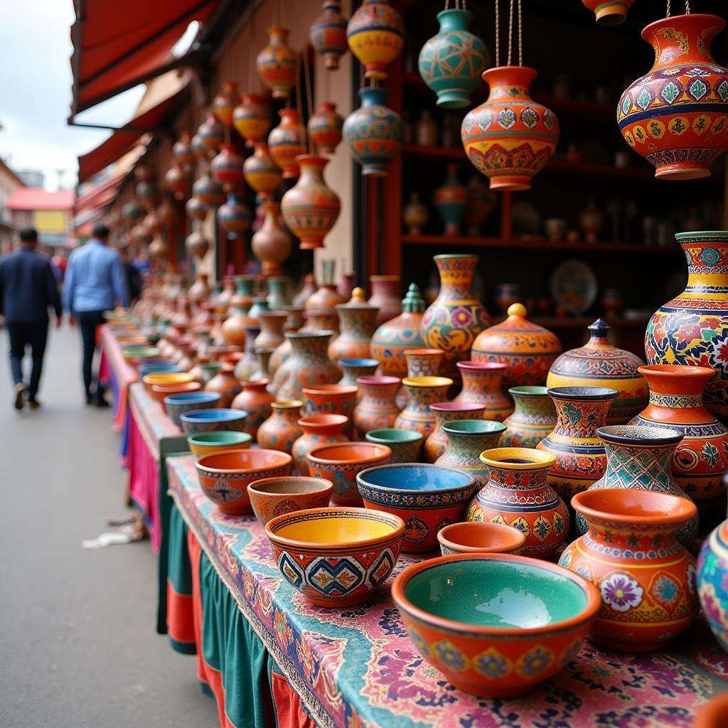 Traditional Mexican Pottery at a Market Stall