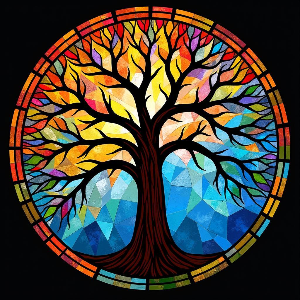 Modern Stained Glass Tree of Life