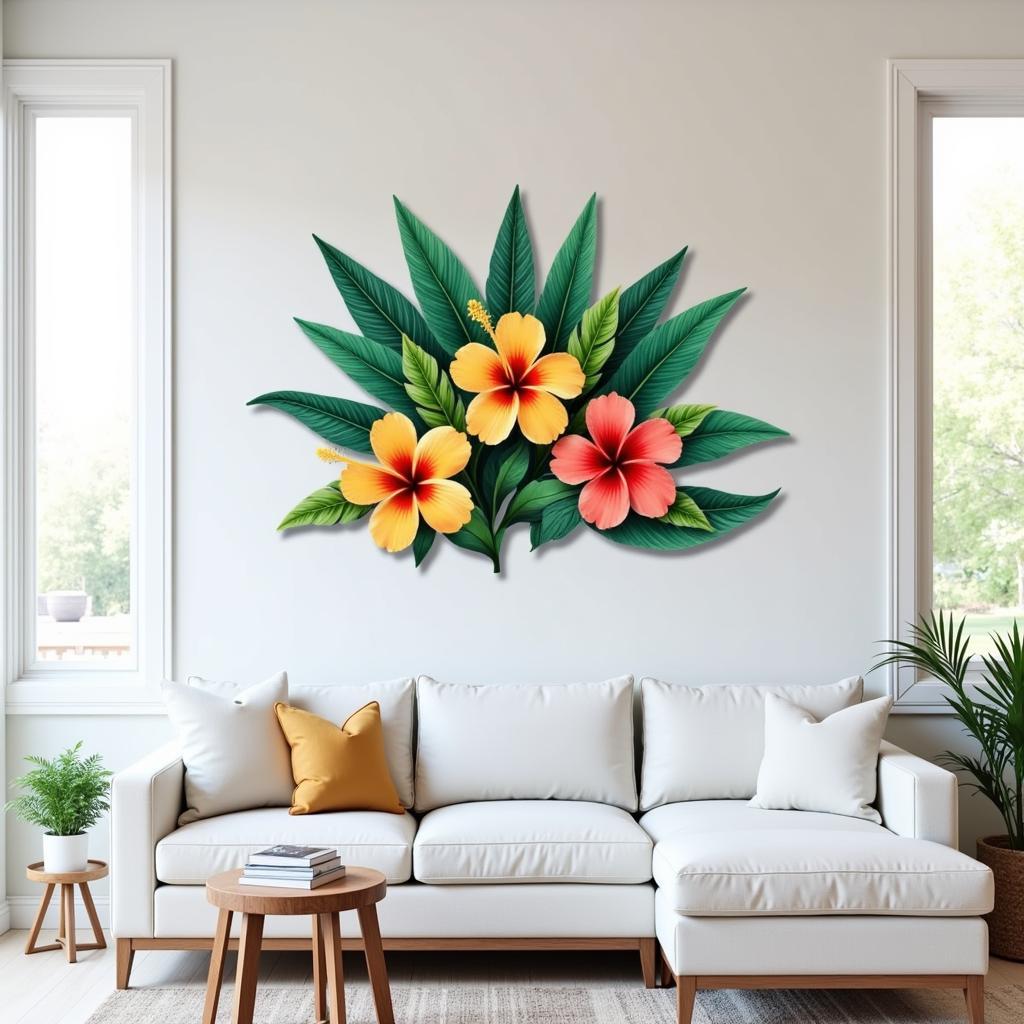 Tropical Metal Wall Art in a Living Room Setting