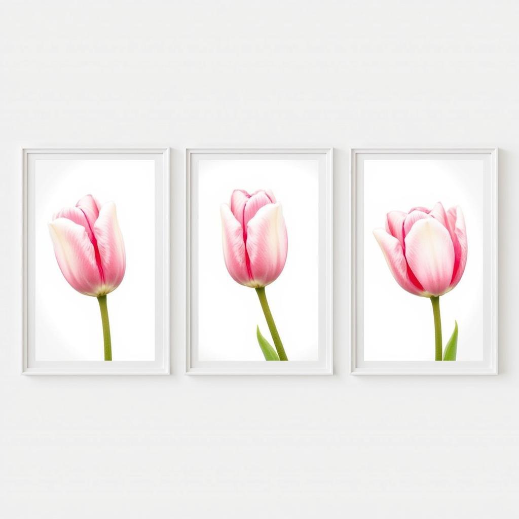 Set of Three Tulips Watercolor Paintings for Bedroom Wall