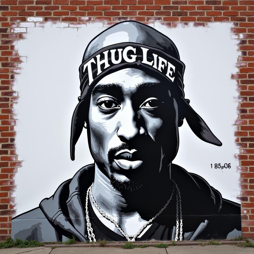 Tupac Shakur graffiti with Thug Life bandana