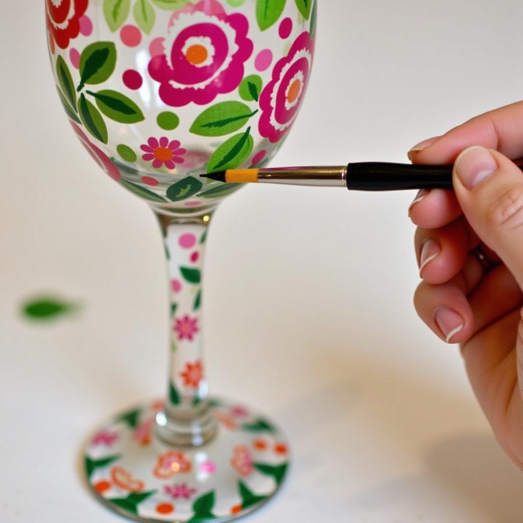 Decorating Wine Glasses with Paints and Brushes