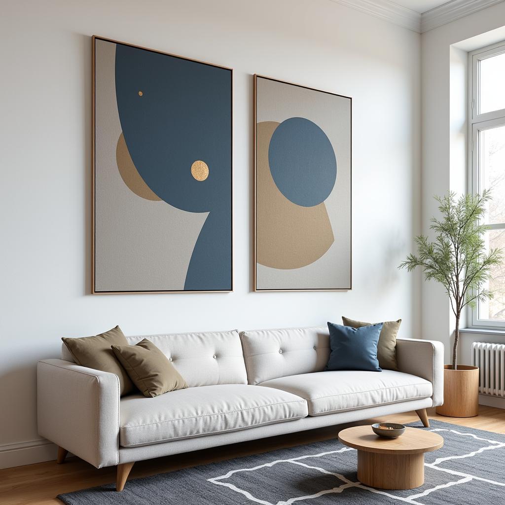 Two-piece wall art set in a modern living room