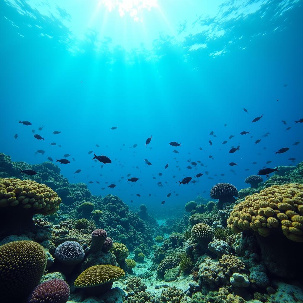 Underwater Photography of a Blue and Green Coral Reef