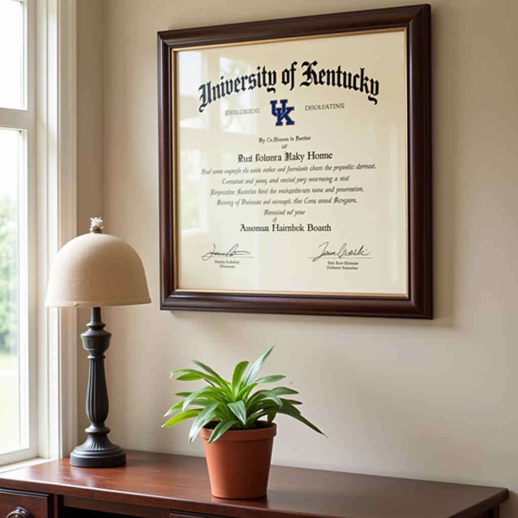 Framed University of Kentucky Diploma on a Wall