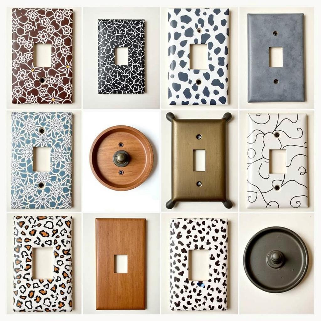 A variety of light switch cover designs and themes for home customization.