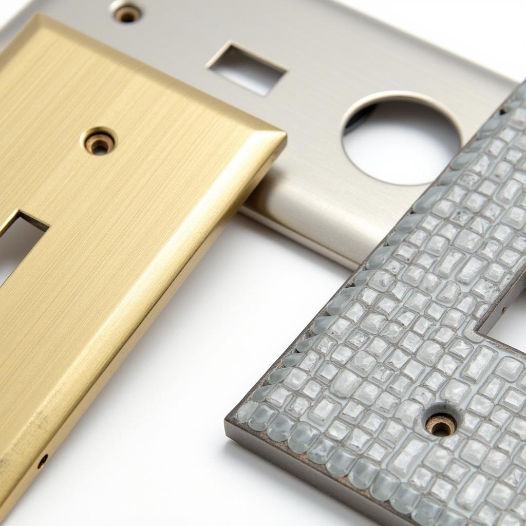 Different materials used in crafting Art Deco switch plates.