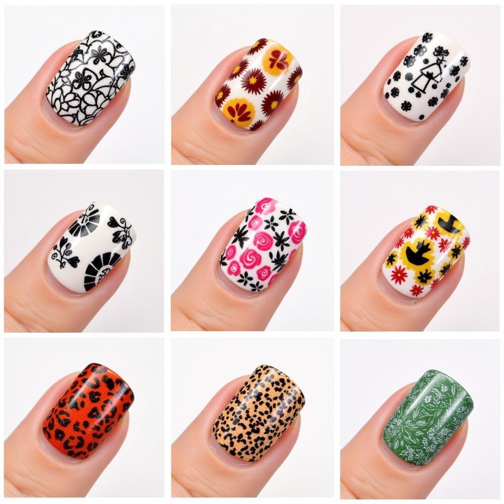 Variety of Nail Stamp Art Designs: Floral, Geometric, Animal Print