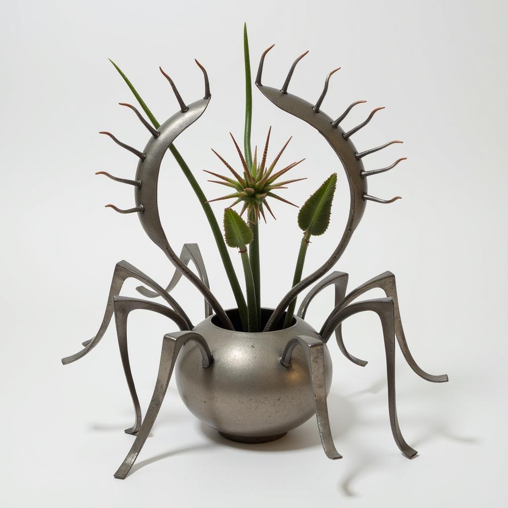 Abstract Metal Sculpture of a Venus Flytrap Emphasizing Geometric Forms