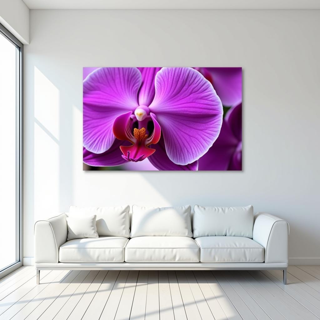 Vibrant Orchid Canvas Print in a Minimalist Living Room