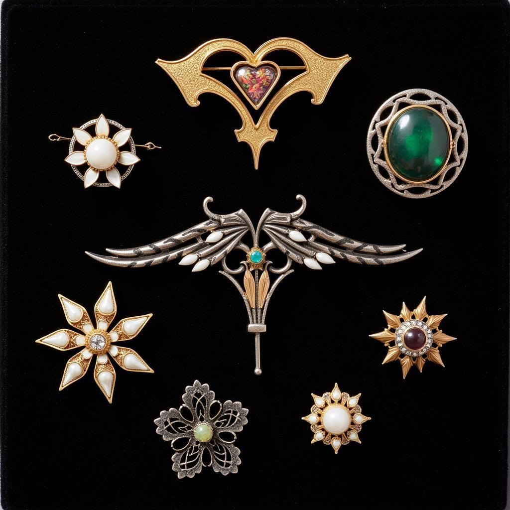 Collection of Vintage Art Brooches: Gold, Silver, and Enamel