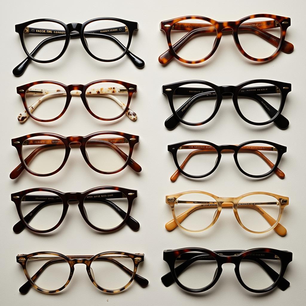 A collection of vintage art craft eyeglasses showcasing different styles and frames.