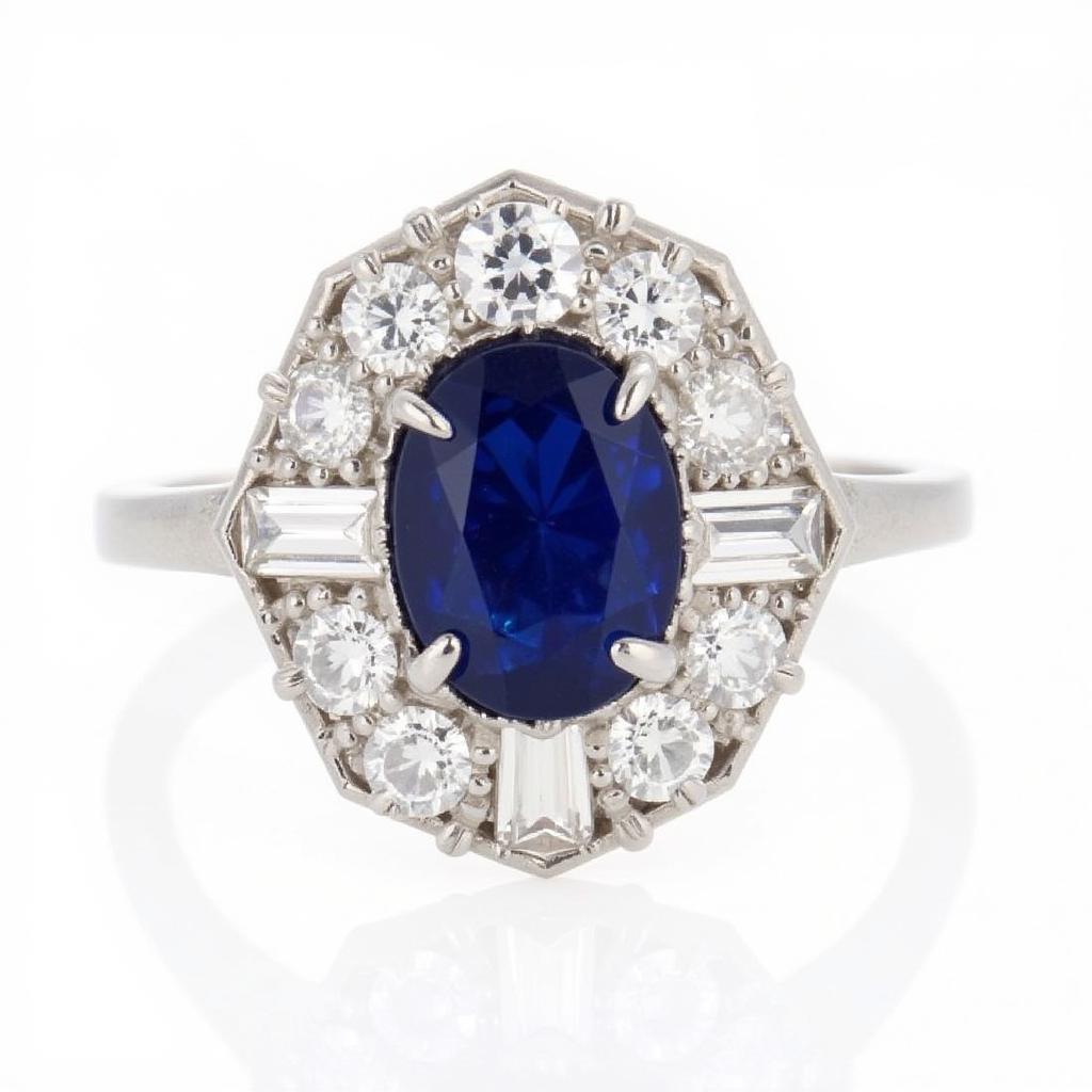 Vintage Art Deco Diamond and Sapphire Ring with Platinum Setting