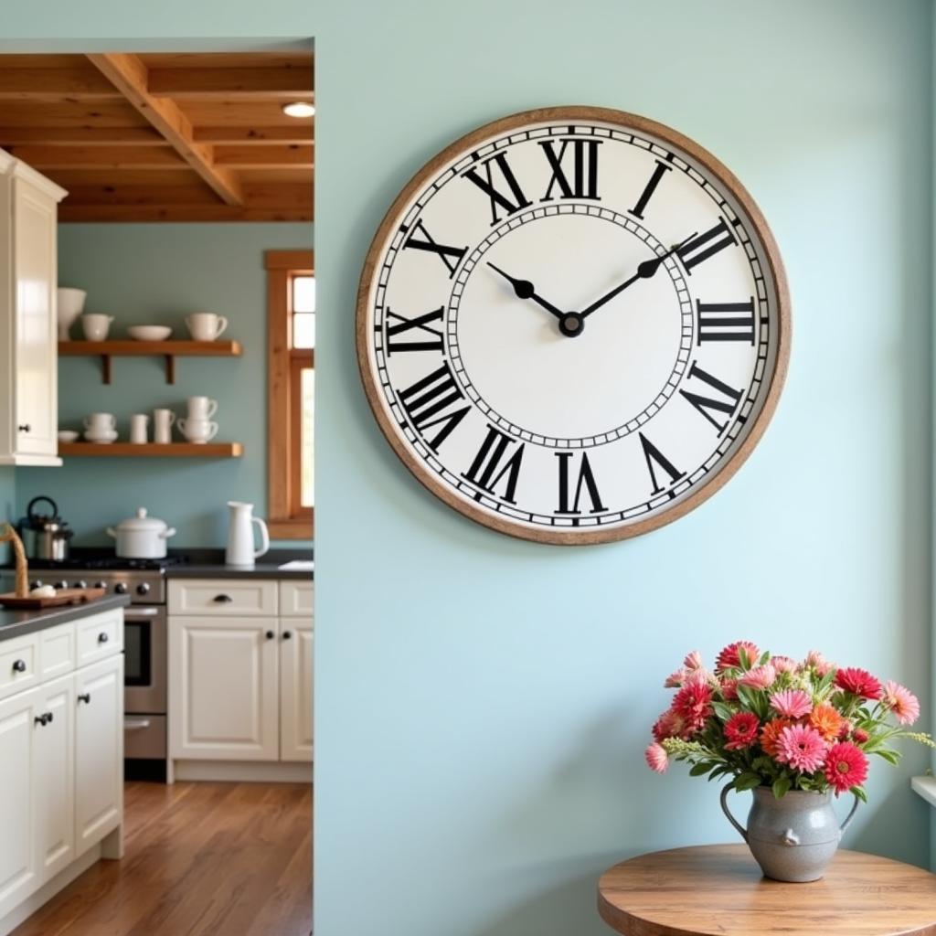 Vintage Art Wall Clock in a Kitchen