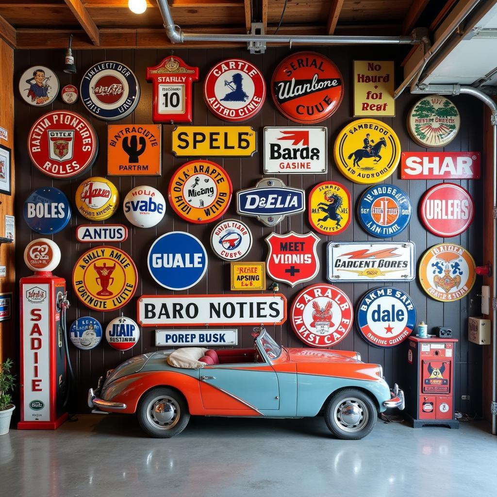 Vintage Automotive Signs Add Retro Charm to Garage Walls