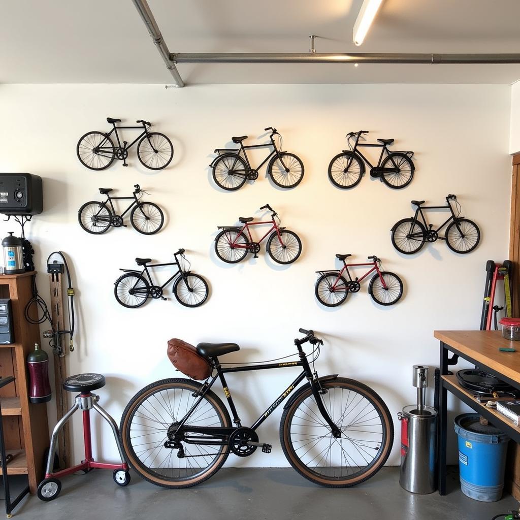 Vintage Bicycle Wall Art Metal in a Garage