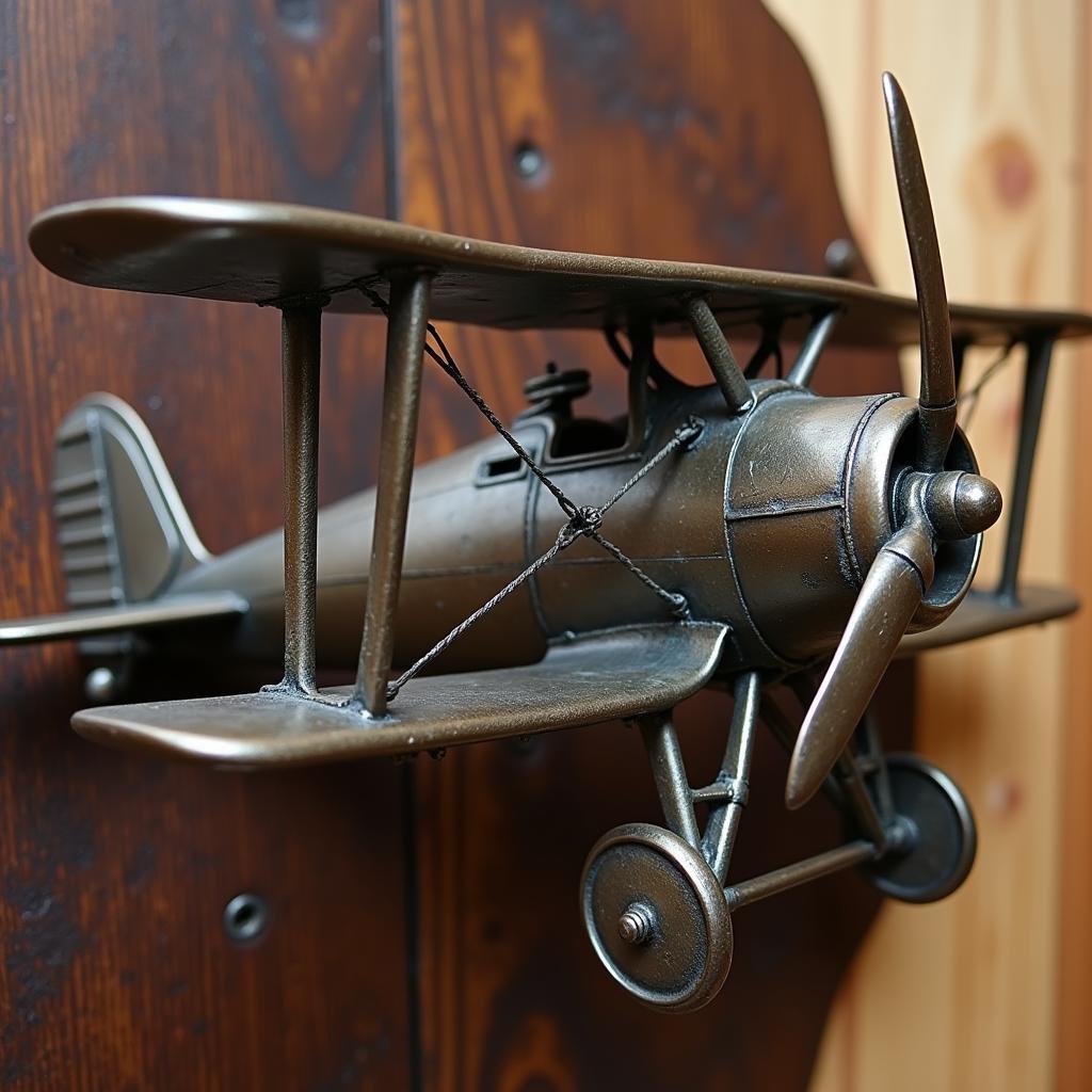 Vintage Biplane Metal Wall Art Sculpture