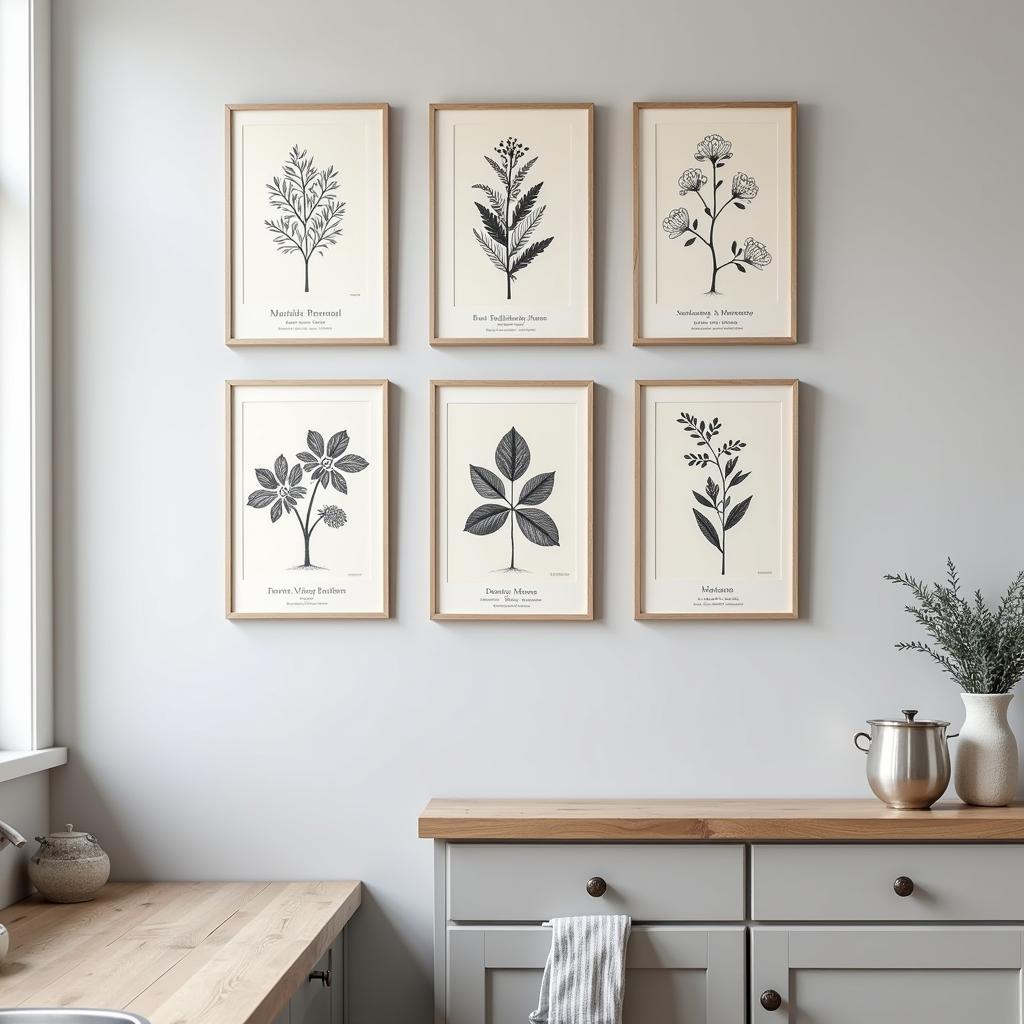 Vintage Black and White Botanical Kitchen Prints