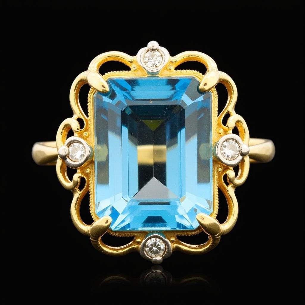 Vintage Blue Topaz Art Deco Ring in Gold Setting